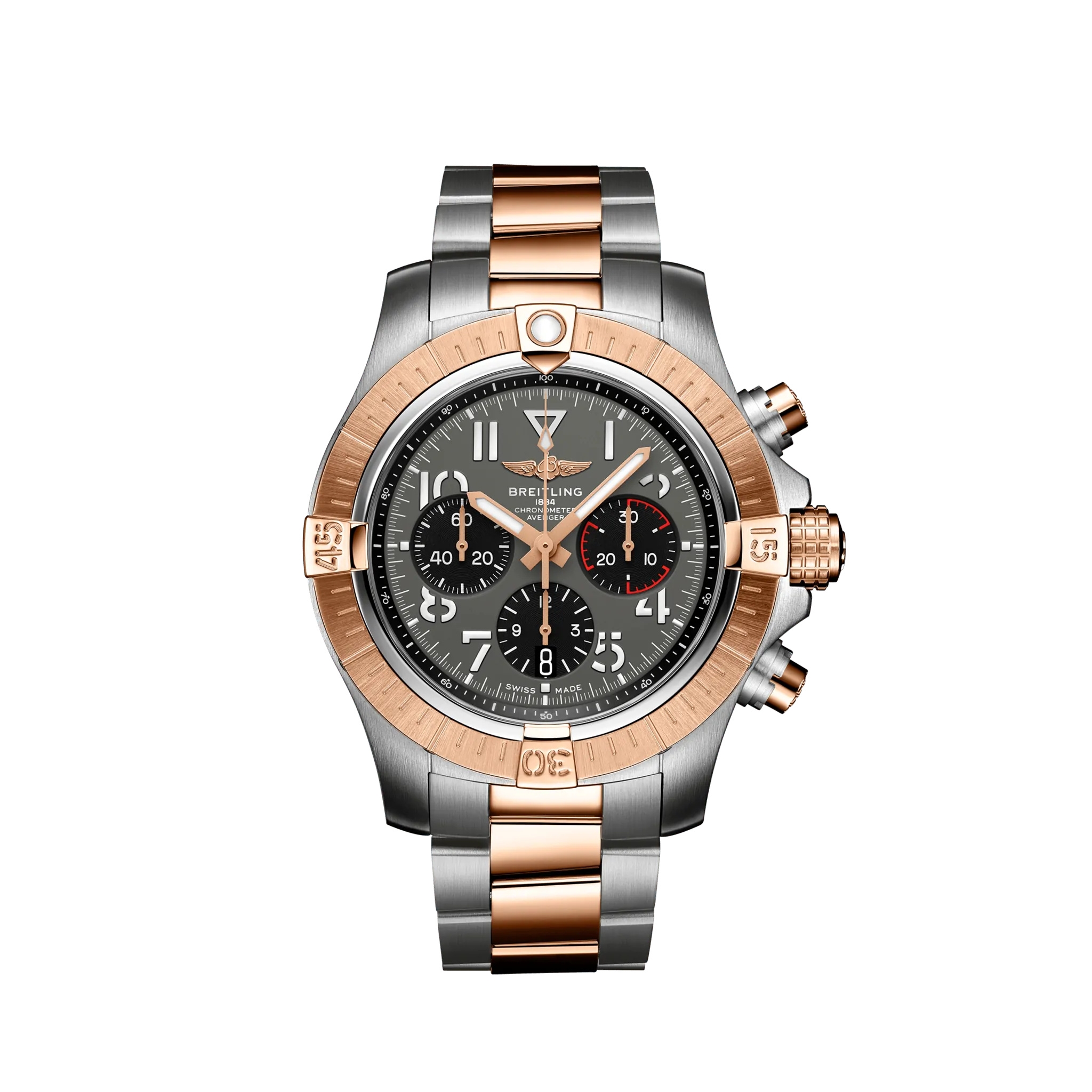 Breitling UB01821A1B1U1 : Avenger B01 Chronograph 45 Stainless Steel / Red Gold / Anthracite / Bracelet