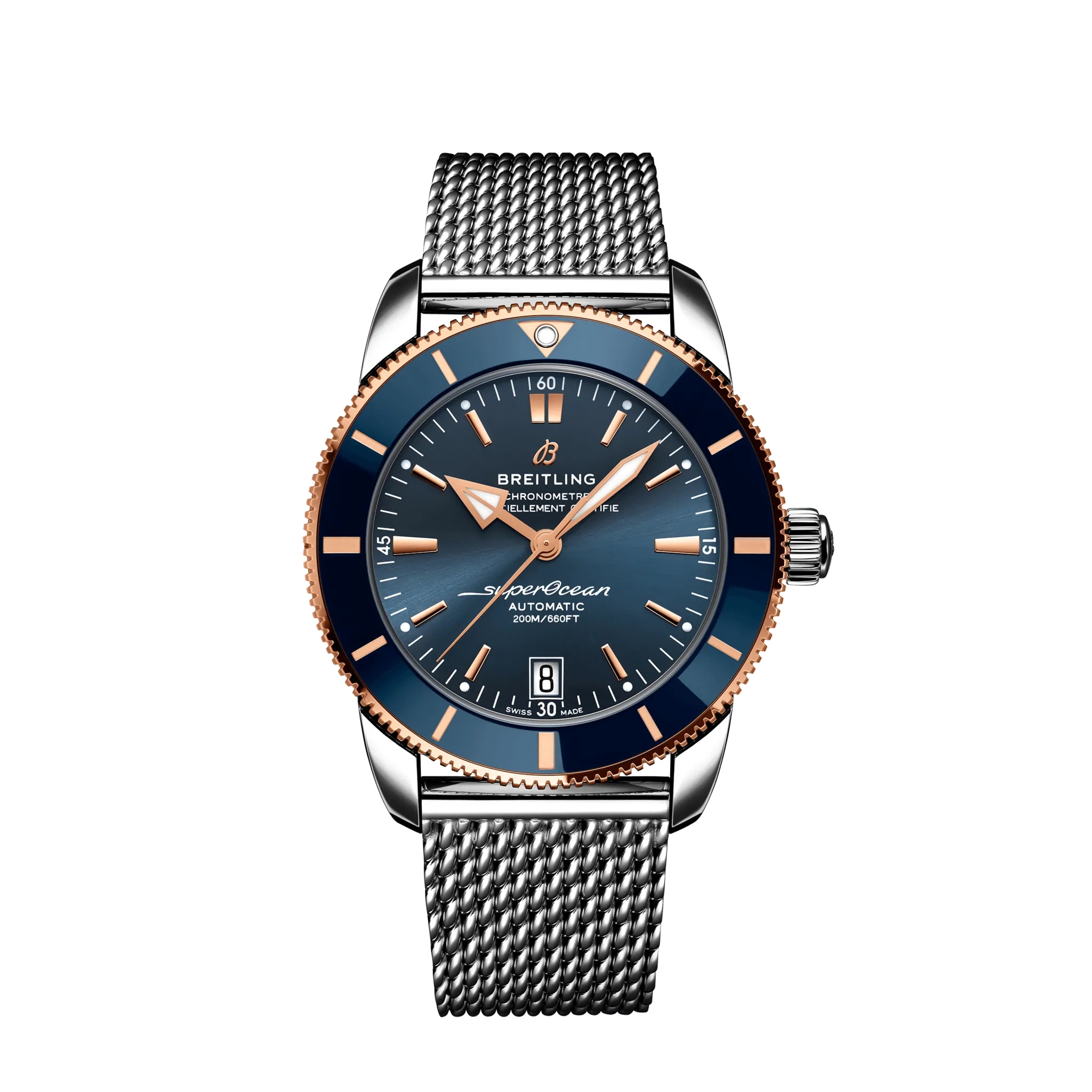 Breitling UB2010161C1A1 : Superocean Heritage II B20 Automatic 42 Stainless Steel - Red Gold / Blue / Bracelet