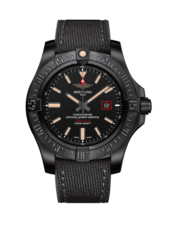 Breitling V17311101B1W1 : Avenger Blackbird 44 Black Titanium / Volcano Black / Military / Pin