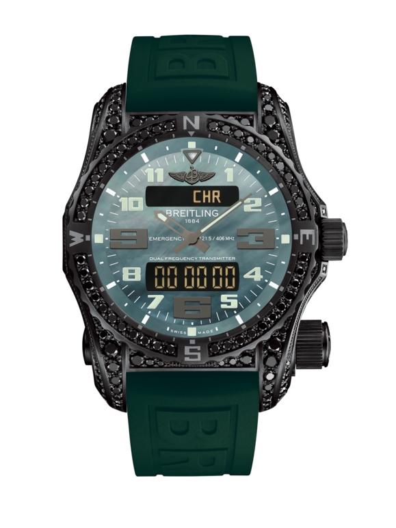 Breitling V76325AX/L527/286S/V20DSA.4 : Emergency II Night Mission Diamondworks / Green Mother-of-Pearl / Rubber / Folding
