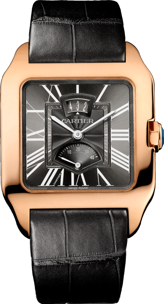 Cartier W2020068 : Santos Dumont 38 Date / Power Reserve Pink Gold / Grey