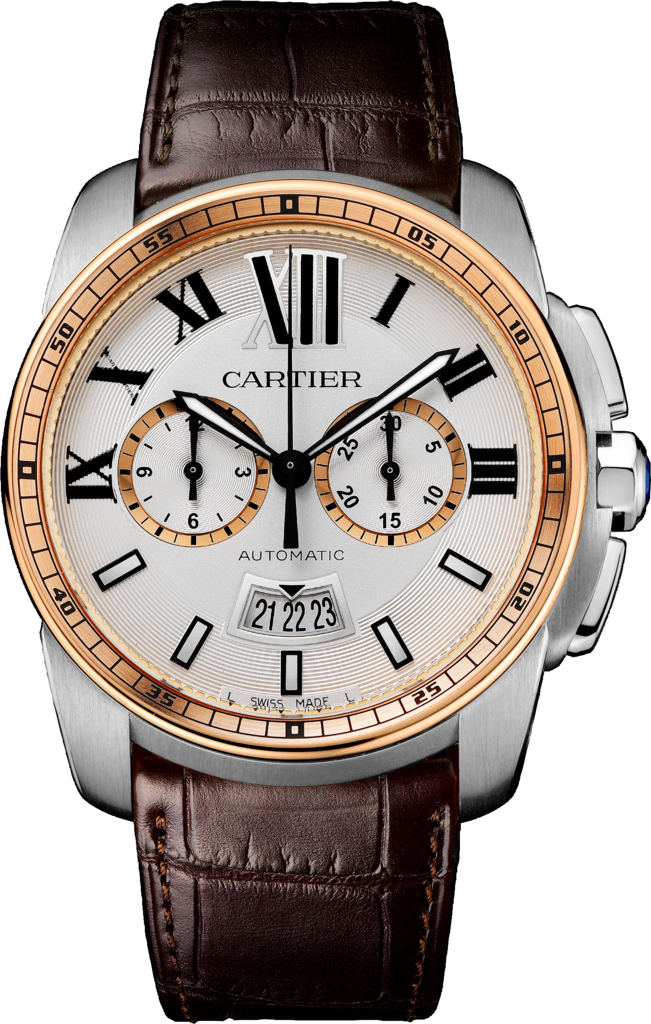 Cartier W7100043 : Calibre de Cartier Chronograph Stainless Steel / Pink Gold / Silver