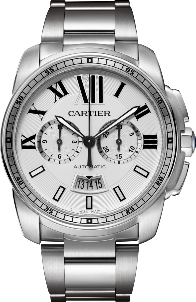 Cartier W7100045 : Calibre de Cartier Chronograph Stainless Steel / Silver / Bracelet