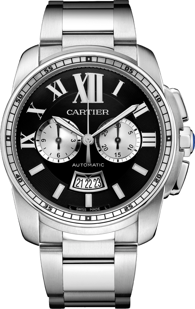 Cartier W7100061 : Calibre de Cartier Chronograph Stainless Steel / Black / Bracelet