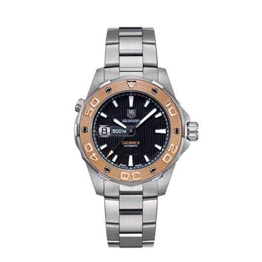 TAG Heuer WAJ2150.BA0870 : Aquaracer 500M Calibre 5 43 Stainless Steel / Rose Gold / Black / Bracelet