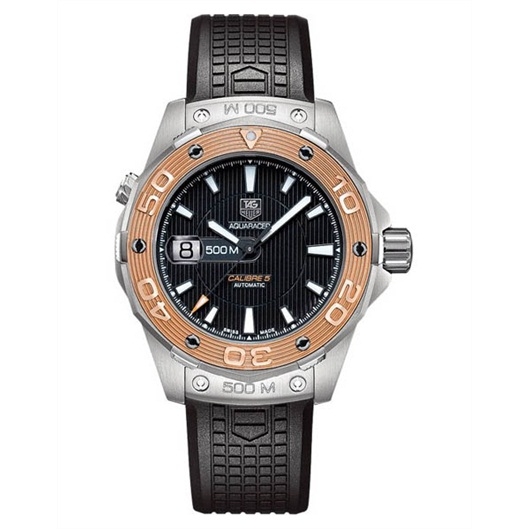 TAG Heuer WAJ2150.FT6015 : Aquaracer 500M Calibre 5 43 Stainless Steel / Rose Gold / Black / Rubber