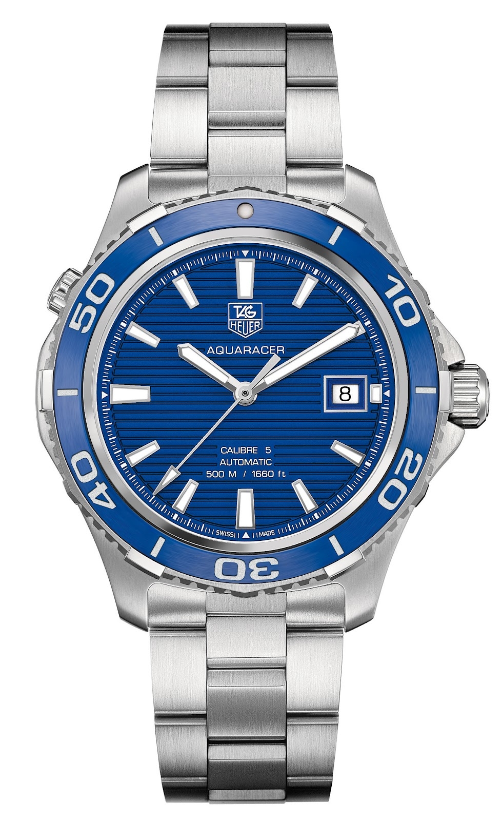 TAG Heuer WAK2111.BA0830 : Aquaracer 500M Calibre 5 41 Stainless Steel / Blue / Bracelet