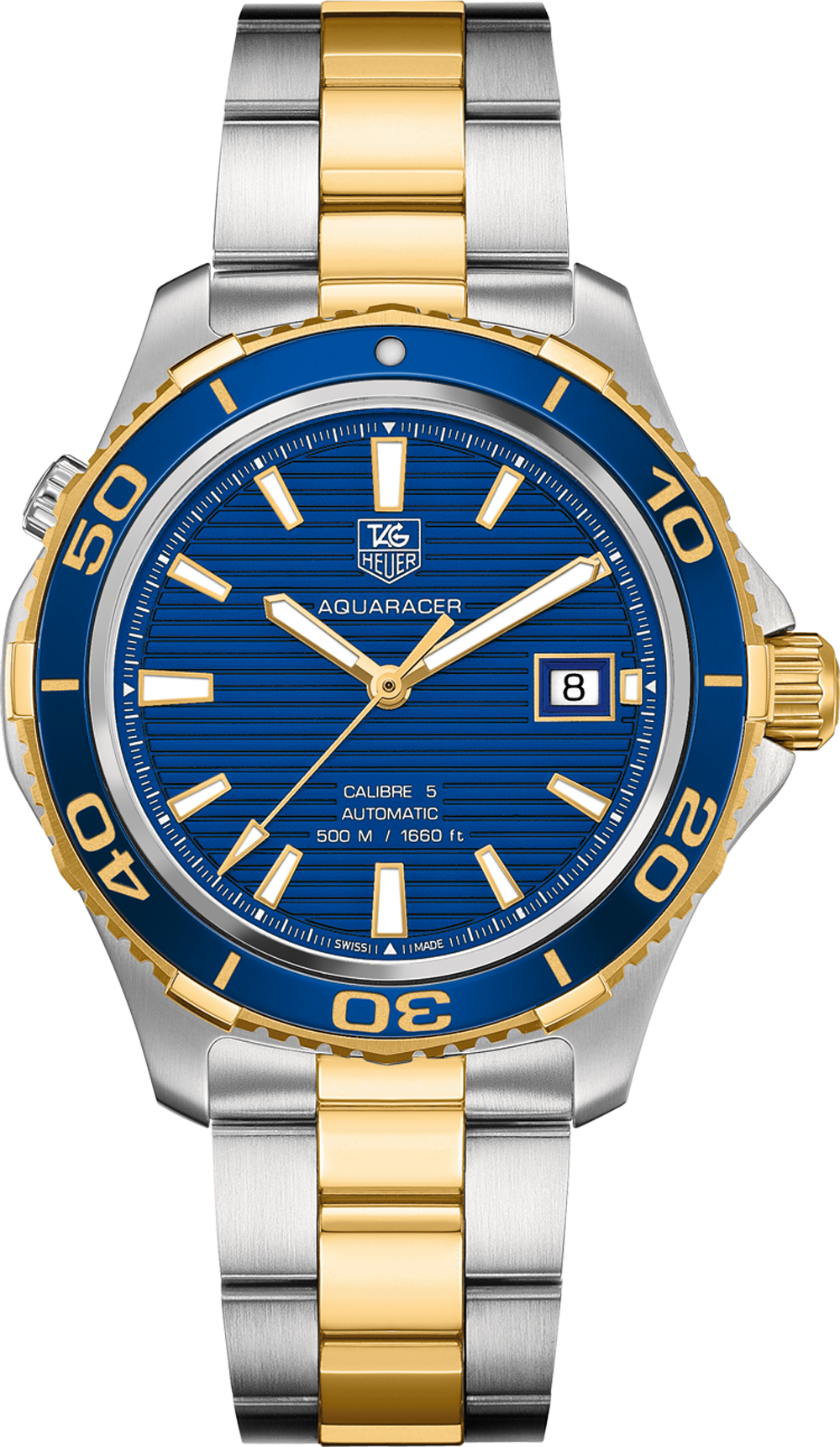 TAG Heuer WAK2120.BB0835 : Aquaracer 500M Calibre 5 41 Stainless Steel / Yellow Gold / Blue / Bracelet