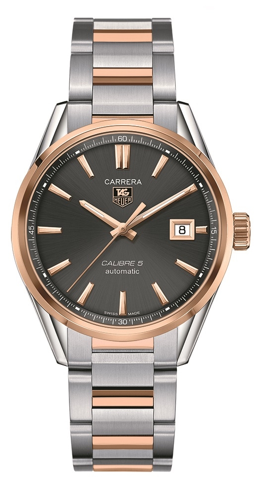 TAG Heuer WAR215E.BD0784 : Carrera Calibre 5 39 Stainless Steel / Rose Gold / Grey / Bracelet