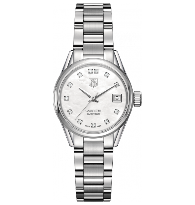 TAG Heuer WAR2414.BA0776 : Carrera Calibre 9 28 Stainless Steel / MOP -- Diamond / Bracelet