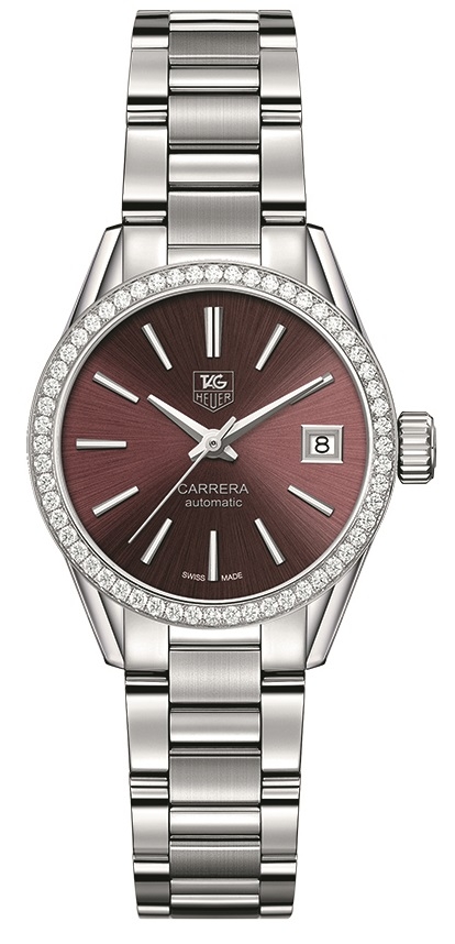 TAG Heuer WAR2418.BA0776 : Carrera Calibre 9 28 Stainless Steel / Diamond / Red / Bracelet