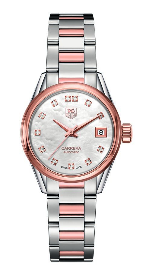 TAG Heuer WAR2452.BD0772 : Carrera Calibre 9 28 Stainless Steel / Rose Gold / MOP - Diamond / Bracelet