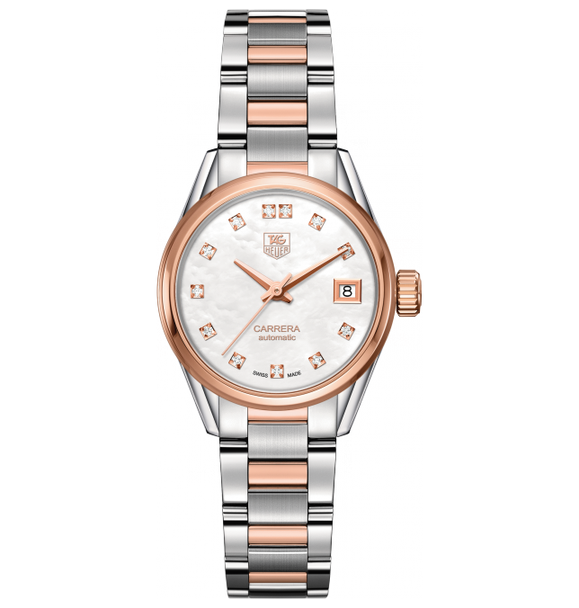 TAG Heuer WAR2452.BD0777 : Carrera Calibre 9 28 Stainless Steel / Rose Gold / MOP - Diamond / Bracelet