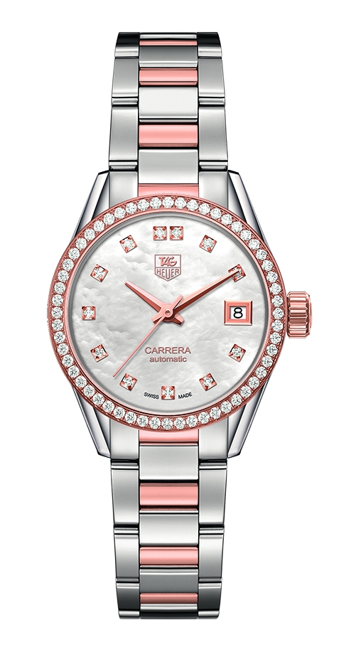 TAG Heuer WAR2453.BD0772 : Carrera Calibre 9 28 Stainless Steel / Rose Gold / Diamond / MOP - Diamond / Bracelet
