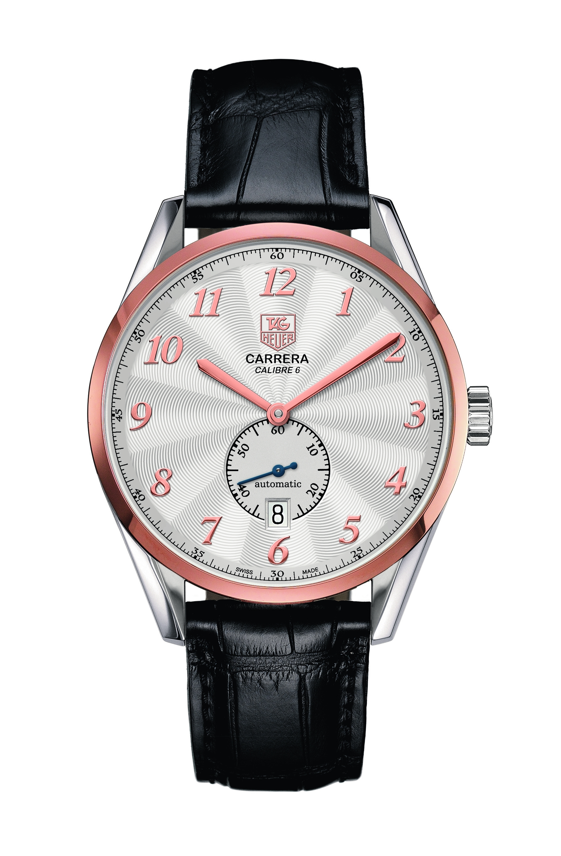 TAG Heuer WAS2151.FC6180 : Carrera Calibre 6 39 Heritage Stainless Steel / Rose Gold / Silver / Alligator