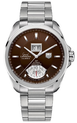 TAG Heuer WAV5113.BA0901 : Grand Carrera Calibre 8 RS Grande Date GMT Stainless Steel / Brown / Bracelet