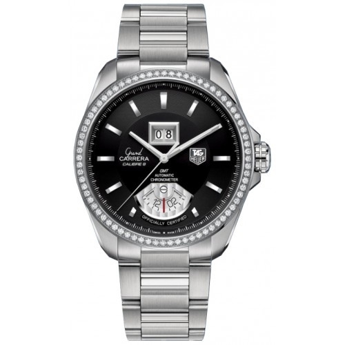 TAG Heuer WAV5115.BA0901 : Grand Carrera Calibre 8 RS Grande Date GMT Stainless Steel - Diamond / Black / Bracelet