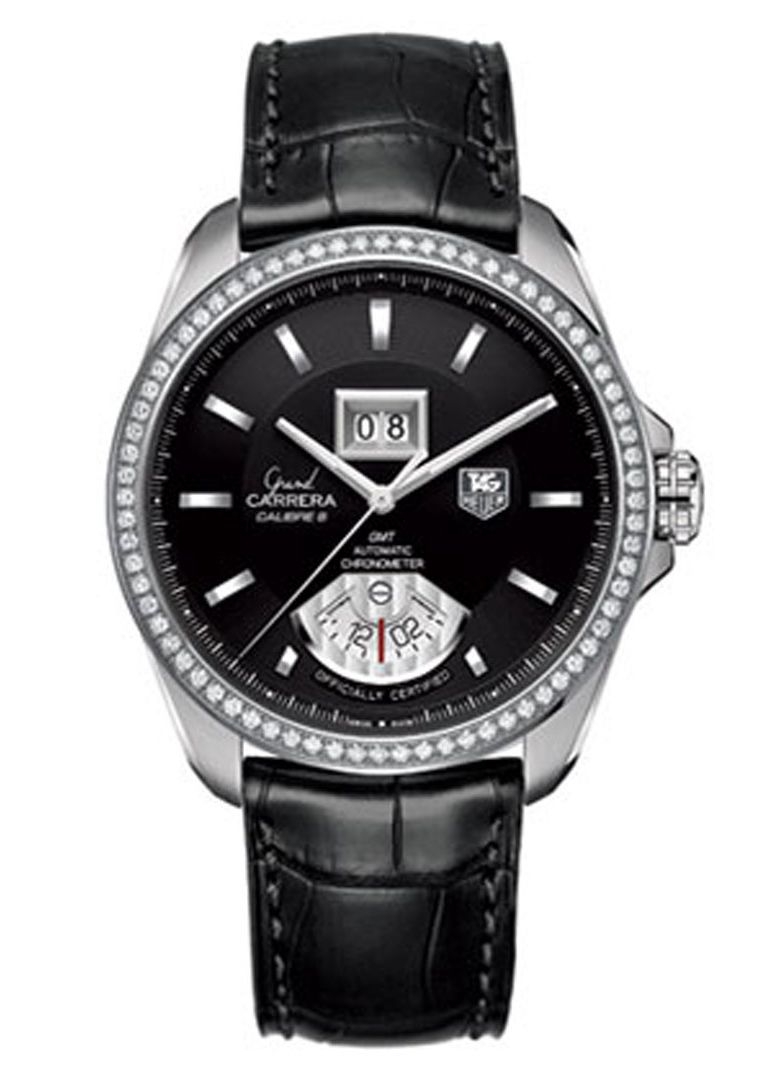 TAG Heuer WAV5115.FC6225 : Grand Carrera Calibre 8 RS Grande Date GMT  Stainless Steel - Diamond / Black / Alligator