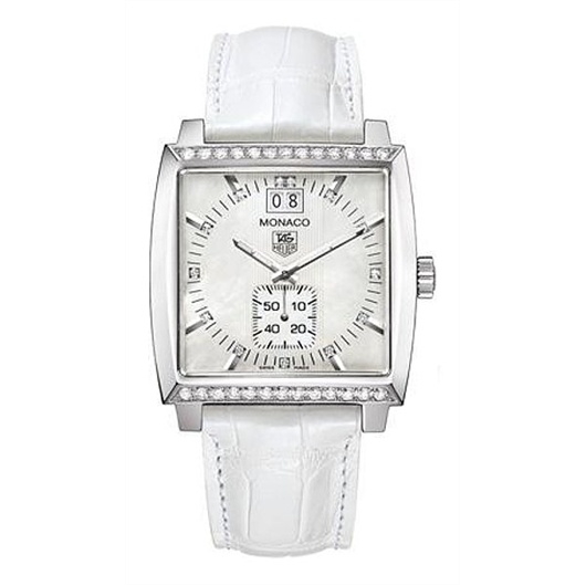 TAG Heuer WAW1313.FC6247 : Monaco Quartz Big Date Stainless Steel / Diamond / MOP / Alligator