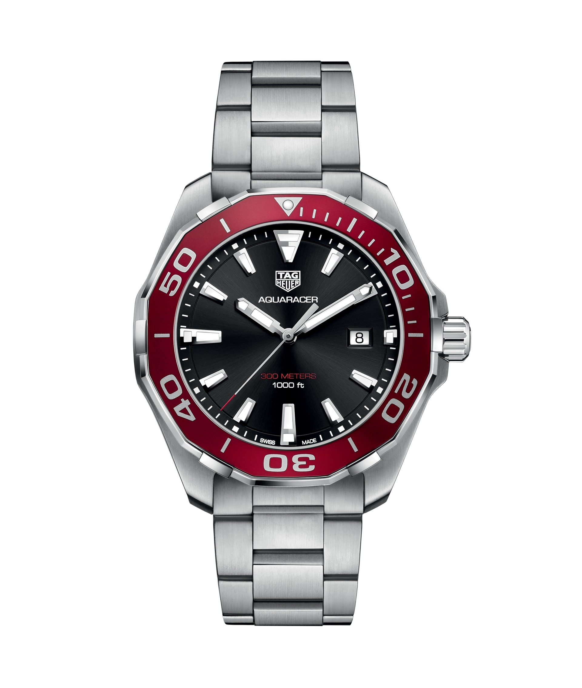 TAG Heuer WAY101B.BA0746 : Aquaracer 300M Quartz 43 Stainless Steel / Black / Red / Bracelet