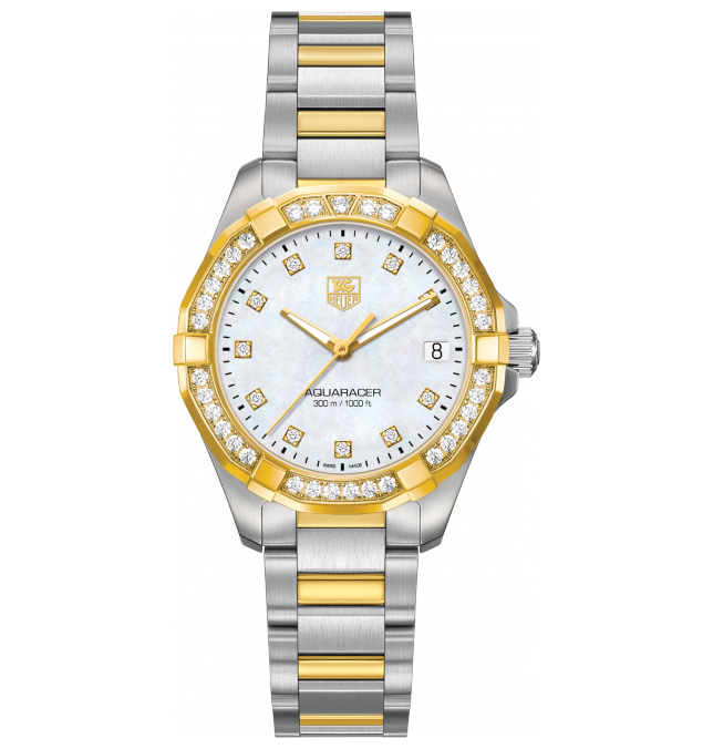 TAG Heuer WAY1353.BD0917 : Aquaracer 300M Quartz 32 Stainless Steel / Yellow Gold / Diamond / MOP - Diamond / Bracelet