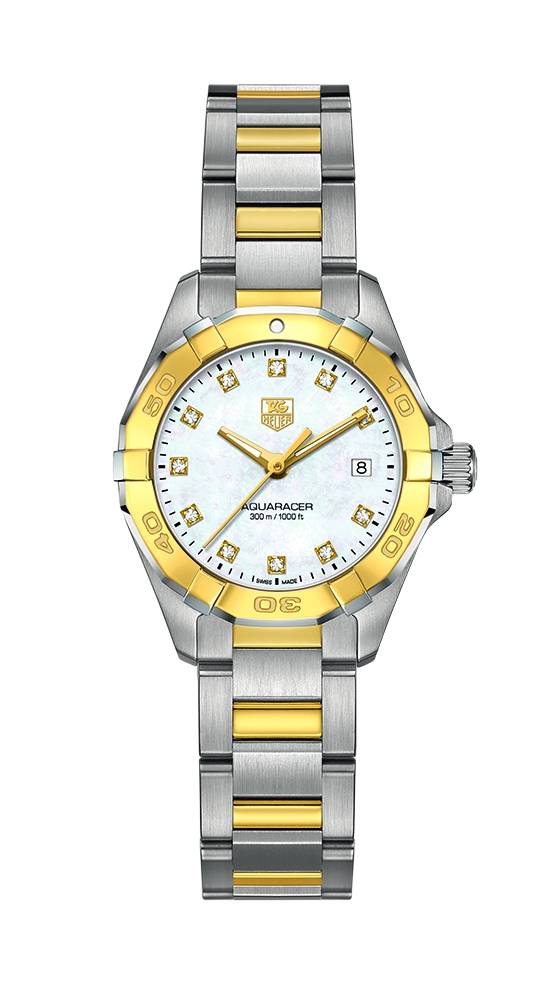 TAG Heuer WAY1451.BD0922 : Aquaracer 300M Quartz 27 Stainless Steel / Yellow Gold / MOP - Diamond / Bracelet