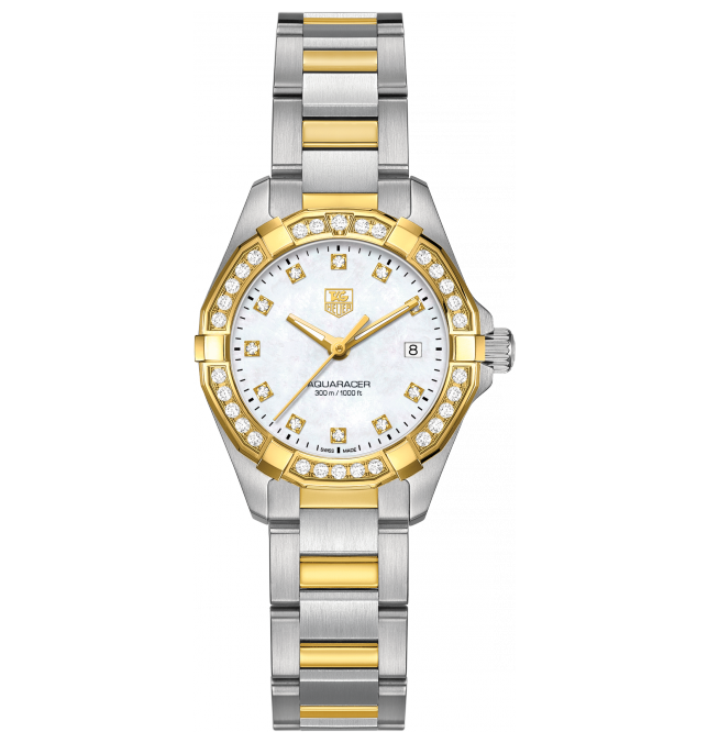 TAG Heuer WAY1453.BD0922 : Aquaracer 300M Quartz 27 Stainless Steel / Yellow Gold / Diamond / MOP - Diamond / Bracelet