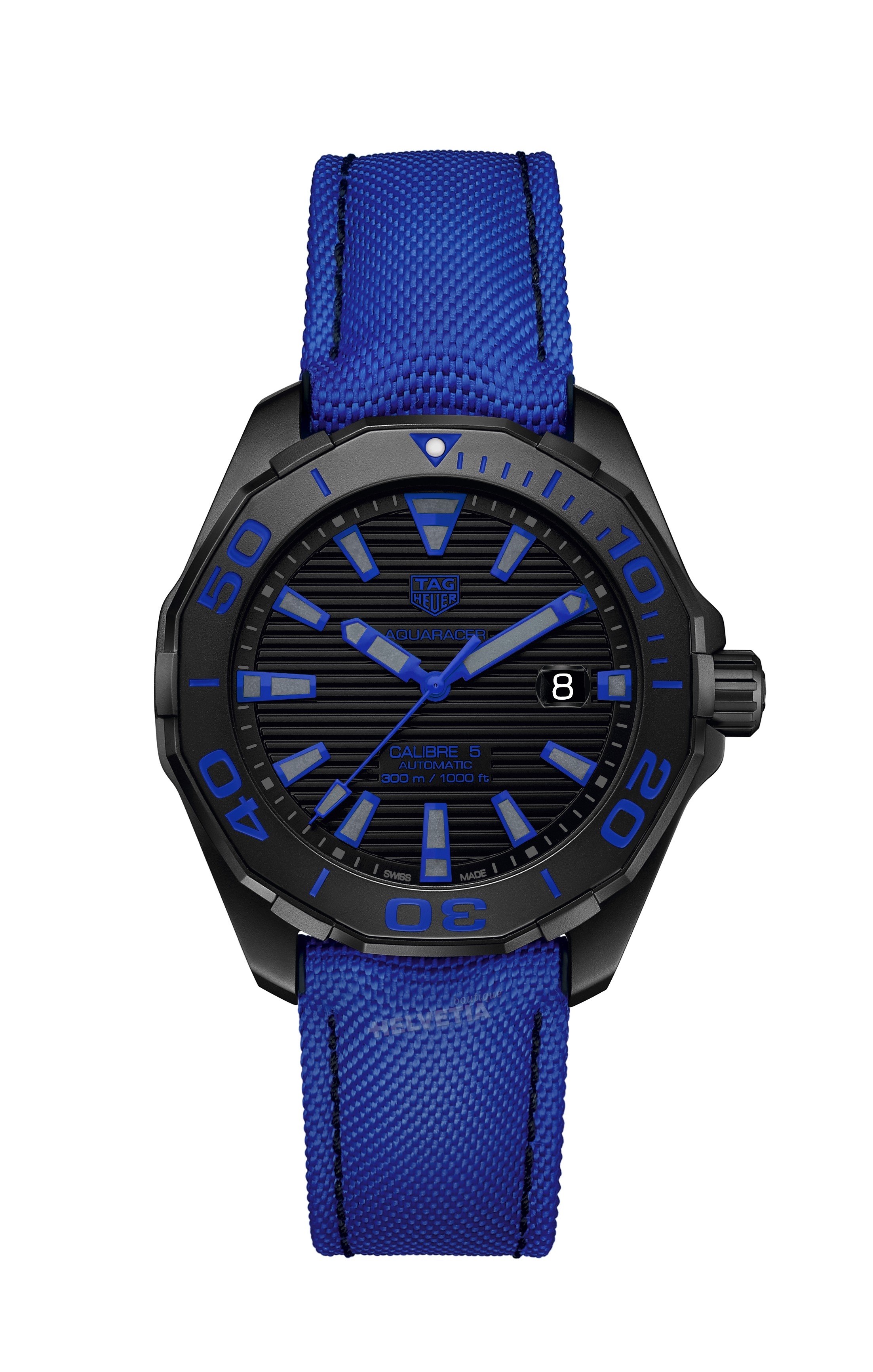 TAG Heuer WAY208B.FC6382 : Aquaracer 300M Calibre 5 41 Titanium PVD / Black - Blue / Nylon