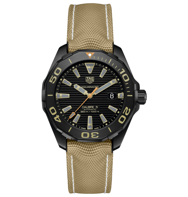 TAG Heuer WAY208C.FC6383 : Aquaracer 300M Calibre 5 41 Titanium PVD / Black - Sand / Nylon