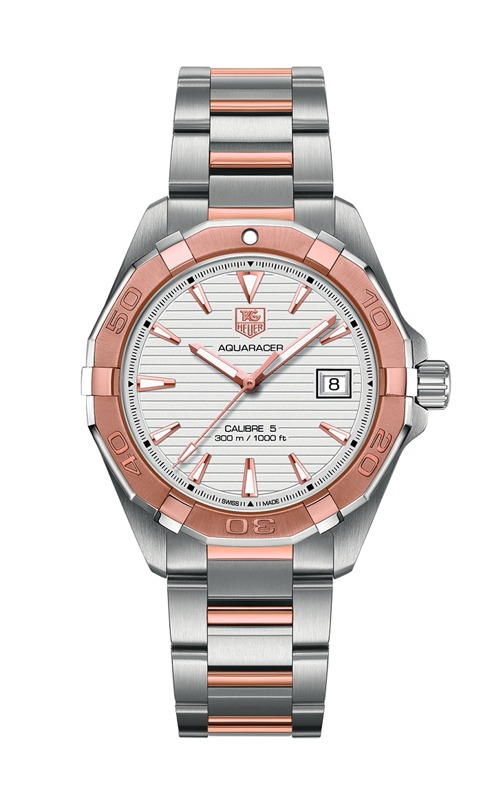TAG Heuer WAY2150.BD0911 : Aquaracer 300M Calibre 5 40.5 Stainless Steel / Rose Gold / Silver / Bracelet