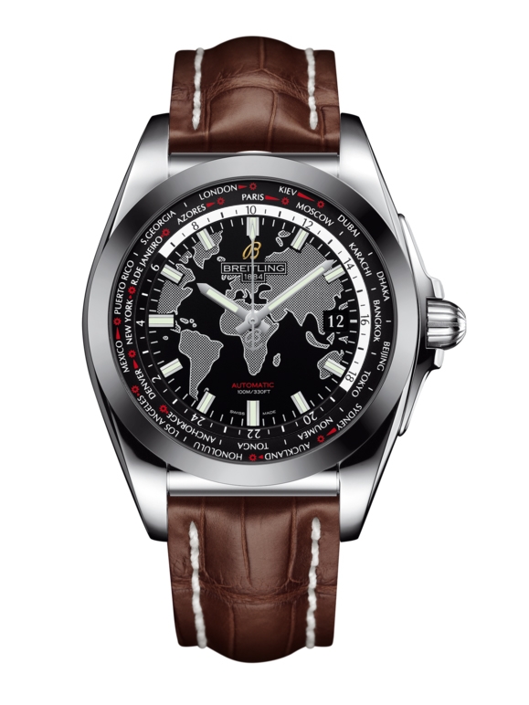 Breitling WB3510U4.BD94.739P : Galactic Unitime Stainless Steel / SleekT / Trophy Black / Croco