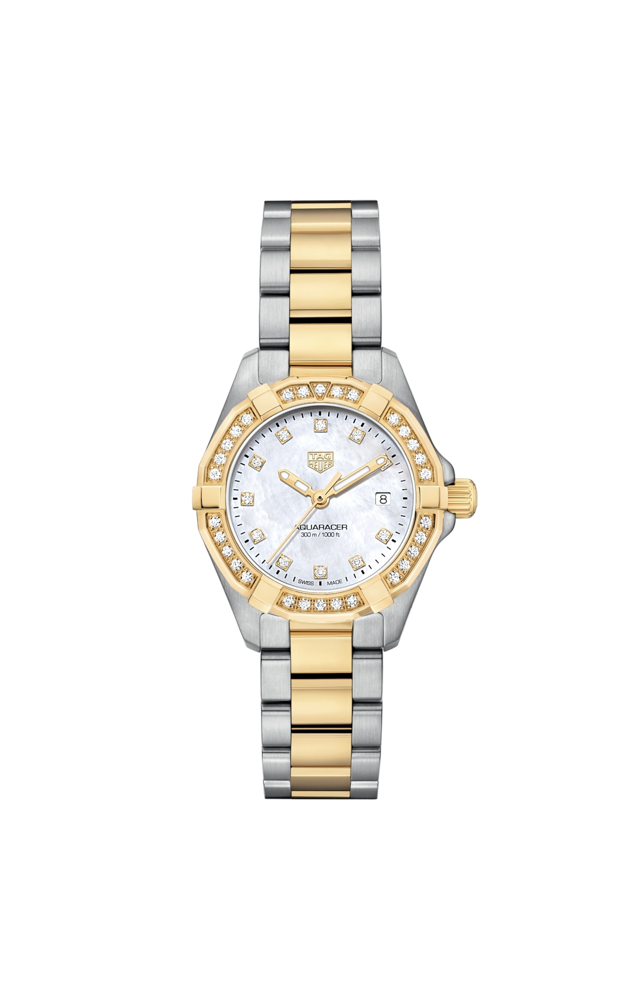 TAG Heuer WBD1423.BB0321 : Aquaracer 300M Quartz 27 Stainless Steel - Yellow Gold - Diamond / MOP - Diamond / Bracelet