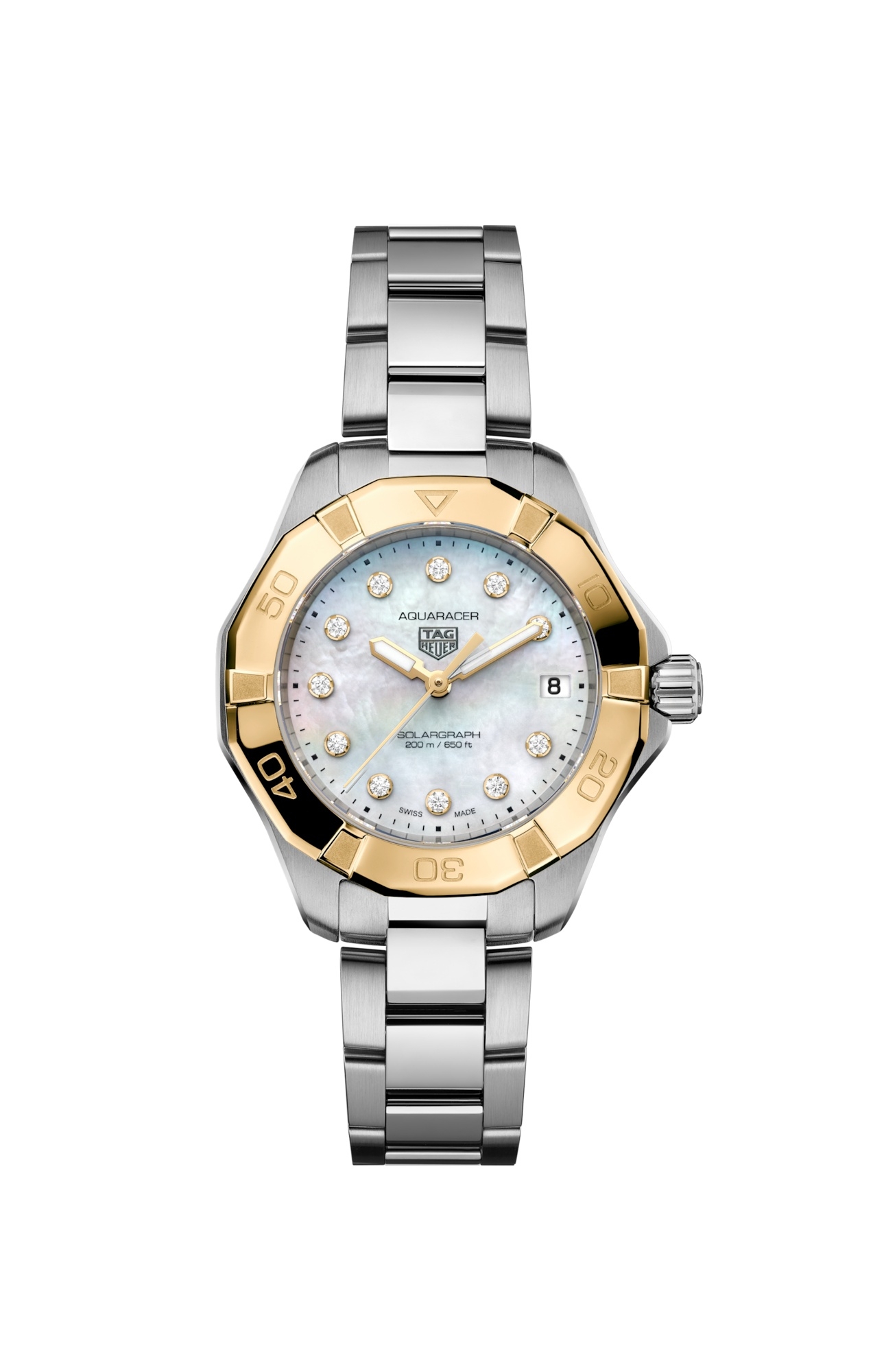 TAG Heuer WBP1325.BA0005 : Aquaracer Professional 200 Solargraph 34 Stainless Steel - Yellow Gold / MOP - Diamond