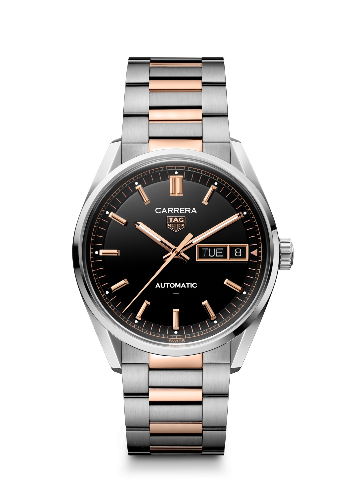 TAG Heuer WDA2111.BD0001 : Carrera Day Date Stainless Steel - Red Gold / Black / Bracelet