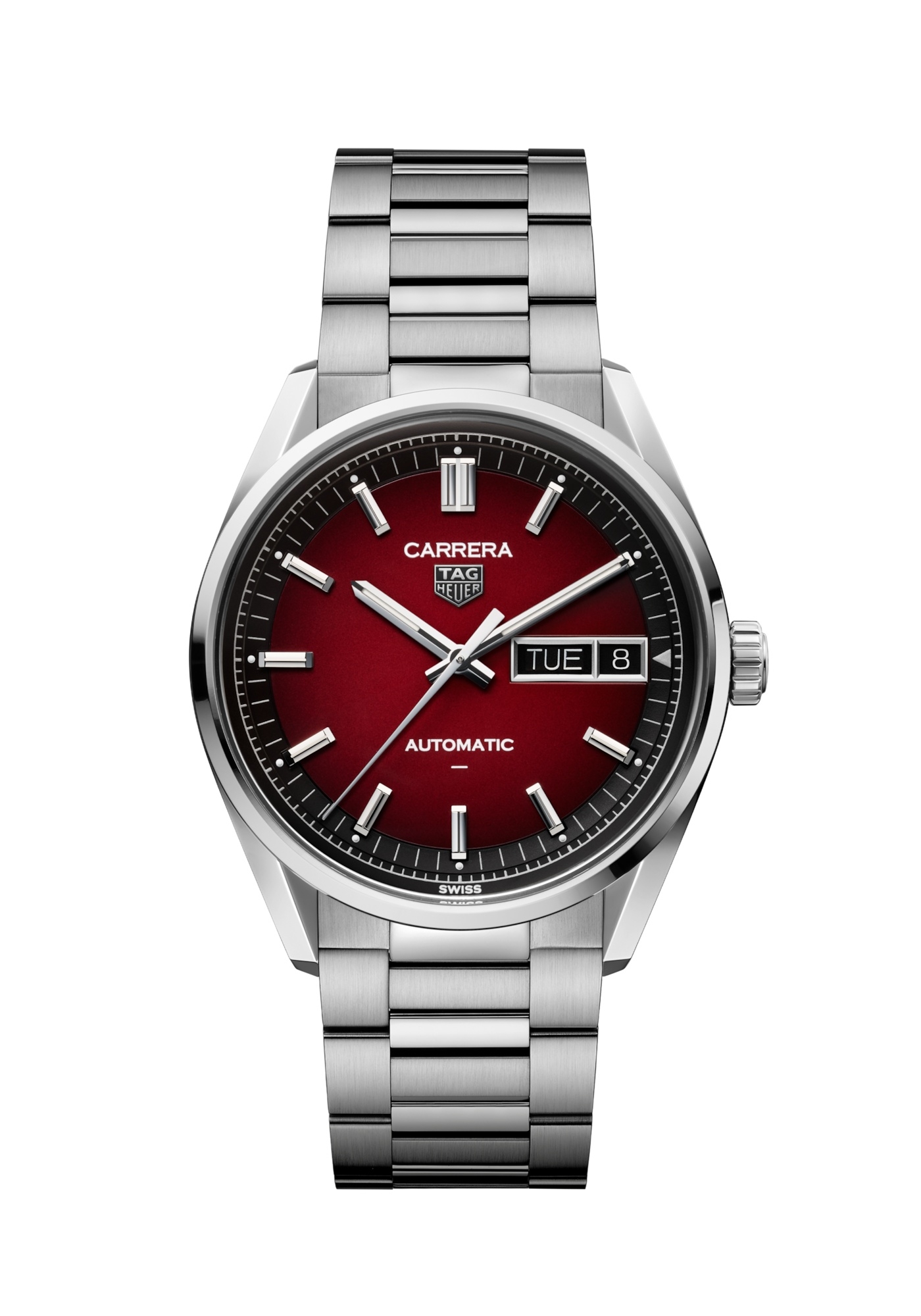 TAG Heuer WDA2113.BA0043 : Carrera Day Date Stainless Steel / Smokey Red / Bracelet