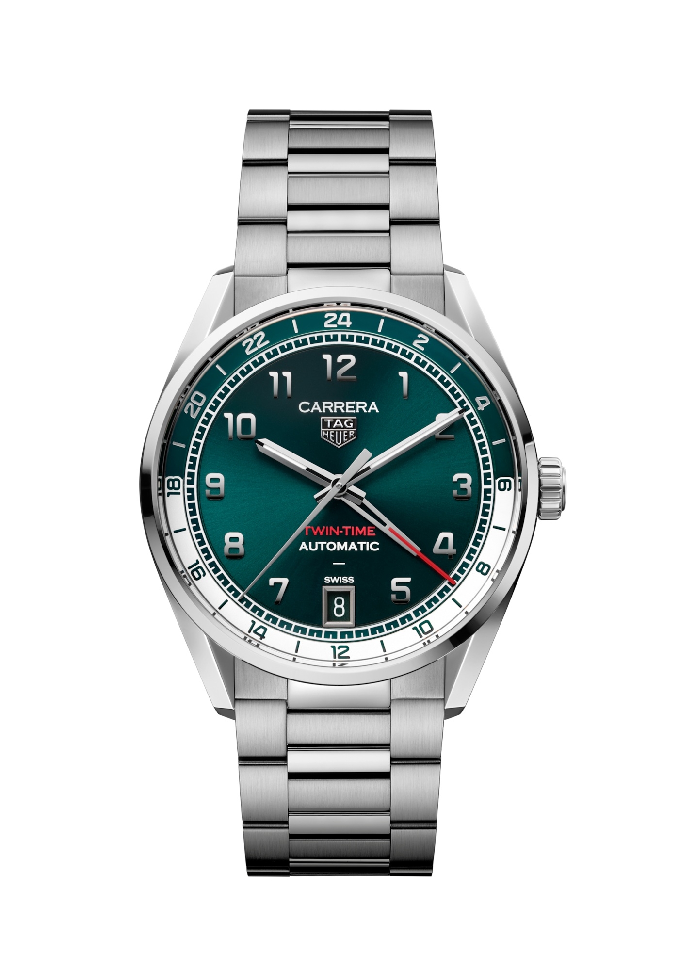 TAG Heuer WDA2114.BA0043 : Carrera Twin Time Stainless Steel / Teal Green / Bracelet