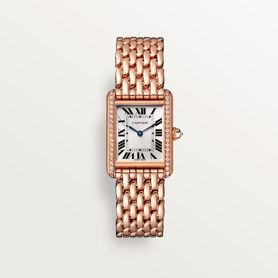 Cartier WJTA0020 : Tank Louis Cartier Small Manual Rose Gold - Diamond / Silver / Bracelet