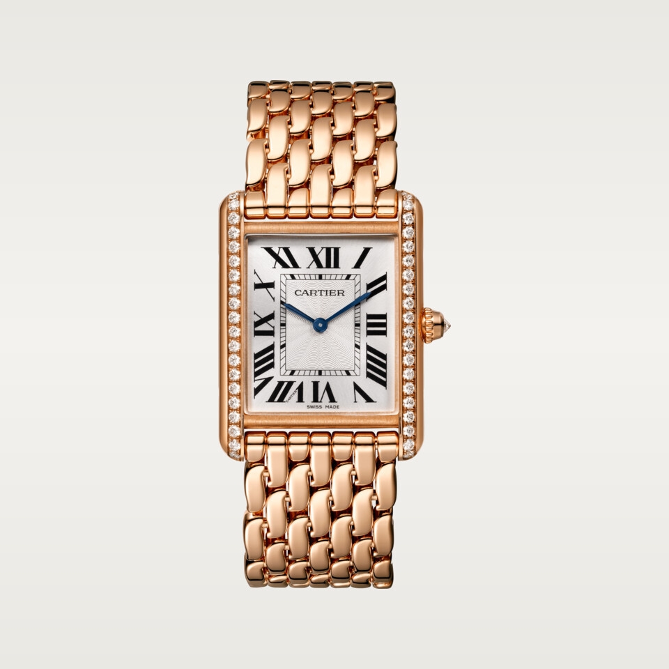 Cartier WJTA0021 : Tank Louis Cartier Large Manual Rose Gold - Diamond / Silver / Bracelet