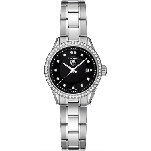 TAG Heuer WV1412.BA0793 : Carrera Quartz 27 Stainless Steel / Diamond / Black - Diamond / Bracelet