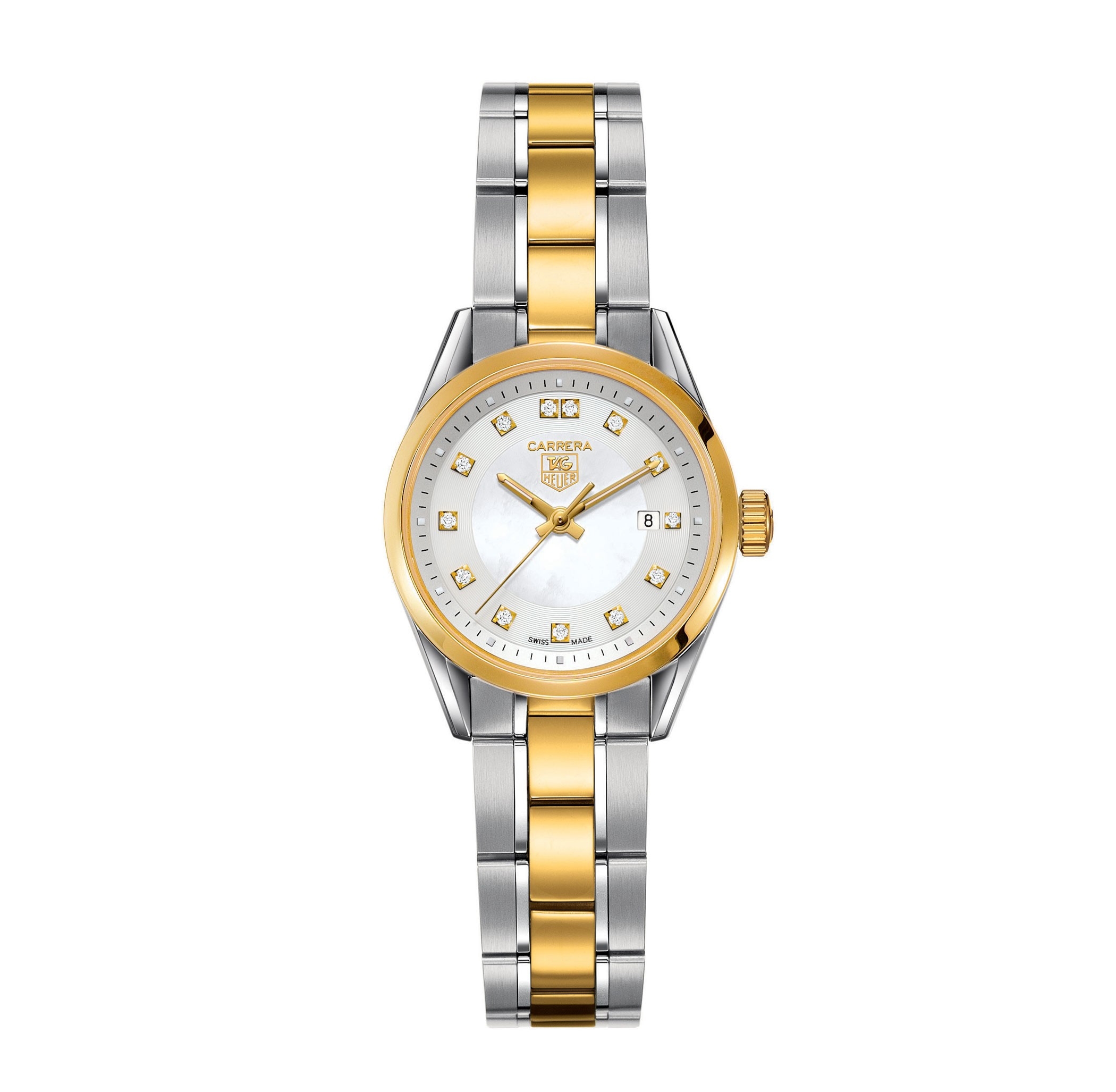 TAG Heuer WV1450.BD0797 : Carrera Quartz 27 Stainless Steel / Yellow Gold / MOP - Diamond / Bracelet