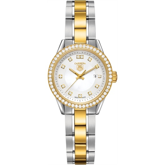 TAG Heuer WV1451.BD0797 : Carrera Quartz 27 Stainless Steel / Yellow Gold / Diamond / MOP - Diamond / Bracelet